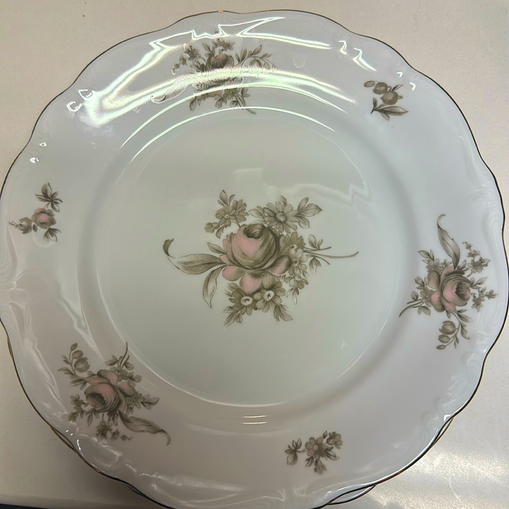 Floral plates with gold trim (2)